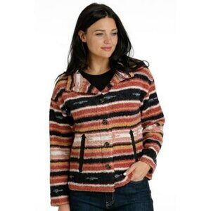 Cruel Denim Women's Striped Fleece Button Down Jacket - Pink Multi